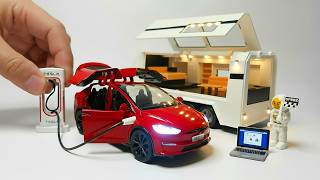 Unboxing of Tesla Model X with Trailer House Diecast Model Car