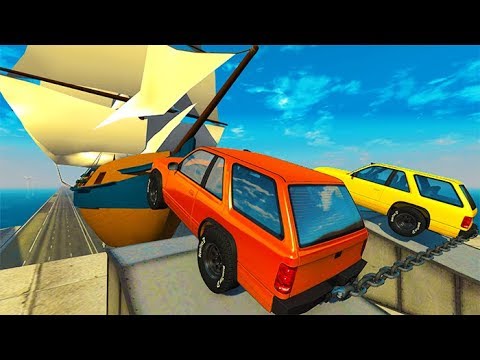 Beamng drive -  Chained Cars Against Pirate Ship