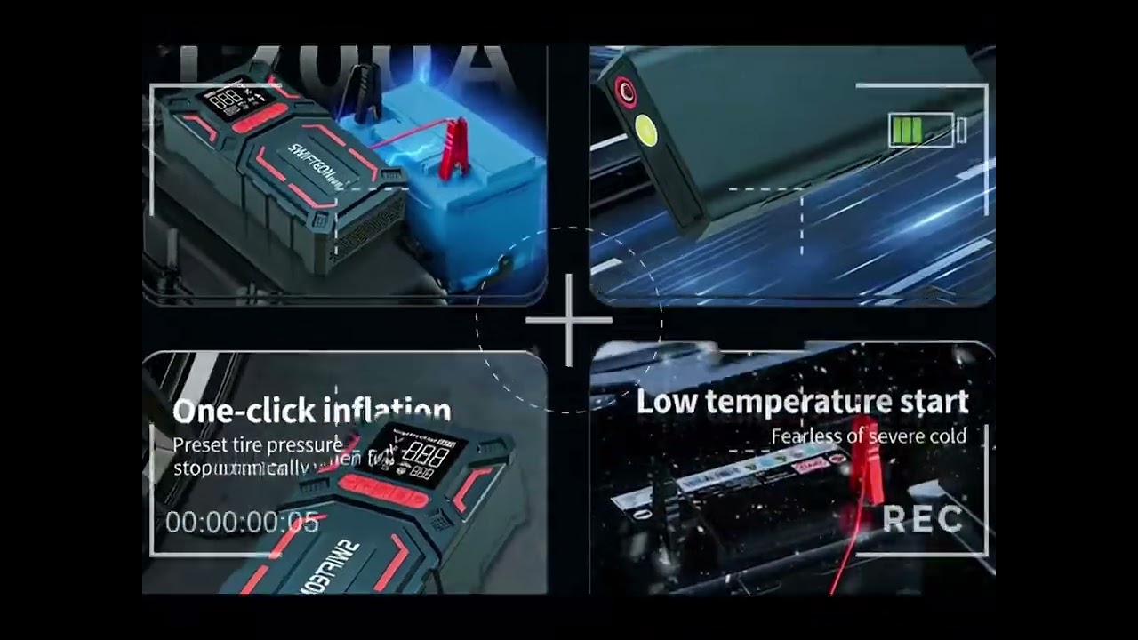 #jumpstarter Jump Start, LCD Display, Phone Charging, Tire Inflation#carjumpstarter#semi-solidstate