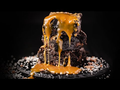 DELECTABLE Dark Chocolate Caramel Brownies with BACON SALT