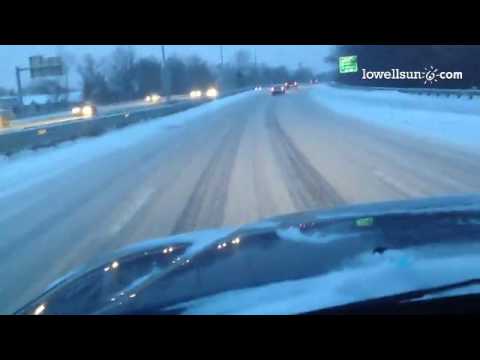 #storm2014. This was the scene of the Lowell Connector before 7 a.m. Thursday. Slushy and slow speed