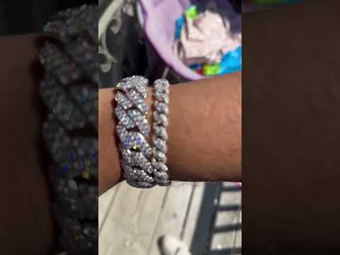 Shop GLD Diamond prong link 19mm bracelet White Gold/Iced out cuban chain 8.5mm bracelet White Gold