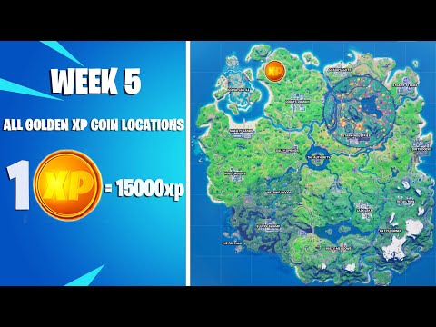 Week 5 All Golden Xp Coin Locations! Fortnite All Golden Xp Coin - Fortnite Season 4