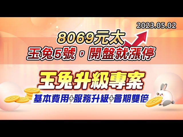 20230502《股市最錢線》#高閔漳 8069元太，玉兔5號，開盤就漲停””玉兔升級專案，基本費用+服務升級+會期雙倍