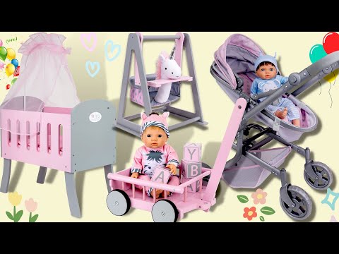 Tiny Treasures Baby Doll Nursery Unboxing & Play | Pram, Cot, Swing, Wagon & Fun with Baby Born Doll