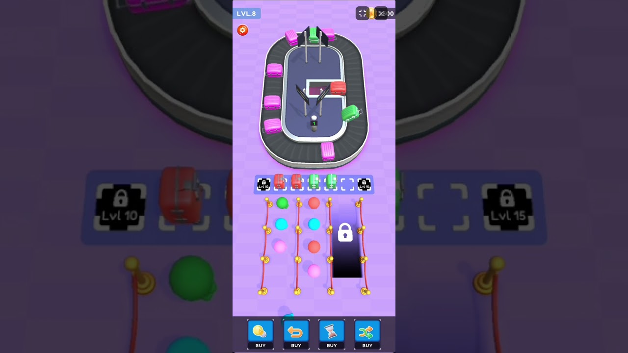 Luggage Collect Game gameplay video showing match-3 sorting and power-up usage