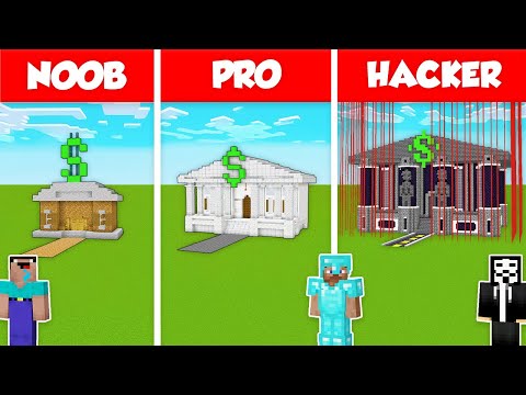SECURE BANK BASE HOUSE BUILD CHALLENGE - NOOB vs PRO vs HACKER / Minecraft Battle Animation