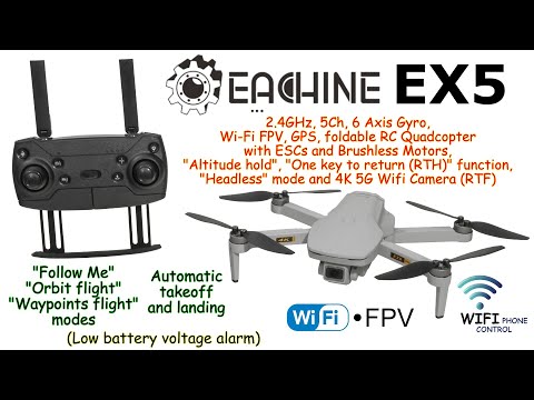 Eachine EX5 4K Camera, 2.4GHz, 5Ch, 6 Axis, GPS, Alt. hold, Brushless, Headless, RTH, WiFi FPV (RTF)