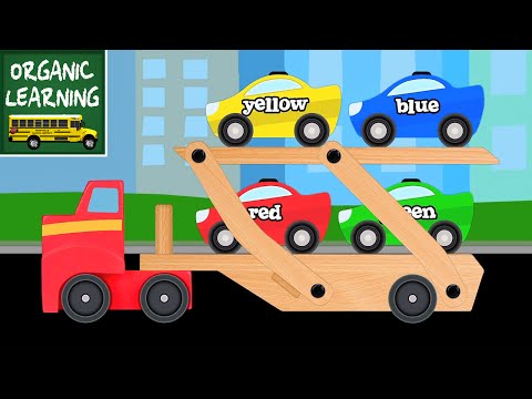 Big Rig Car Carrier Teaching Colors - Learning Colours Video for Children