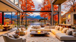 Smooth Jazz For A Cozy Autumn Escape By The Lake - Gentle Fireplace Jazz In A Beautiful Living Room