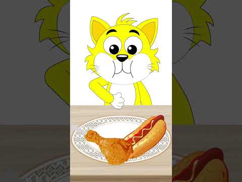 Cartoon Cat Enjoys Sandwich, Hotdog, and Crispy Chicken Feast | AZD Animation #asmr #mukbang #shorts