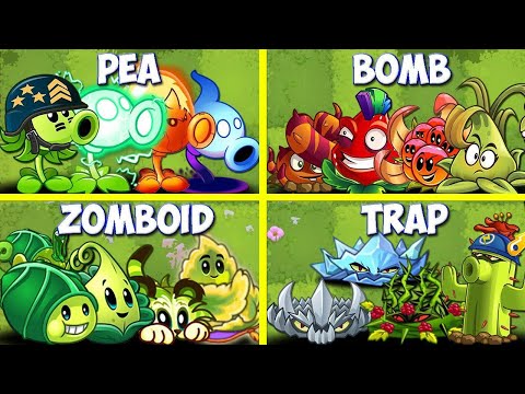 4 Team PEA x ZOMBOID x BOMB x TRAP Battlez - Who Will Win? - PvZ 2 Team Plant vs Team Plant