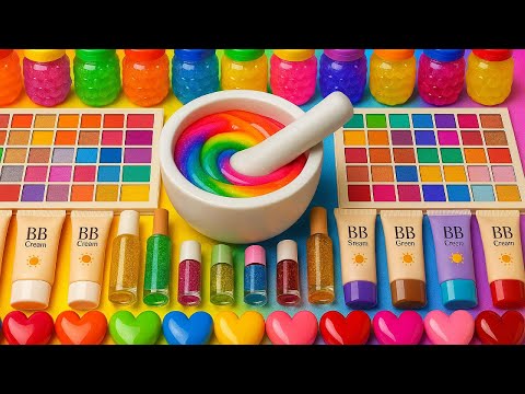 Satisfying Video DIY Slime ASMR Mixing Random Lipsticks Makeup Cosmetics Glitters into Glossy Slime