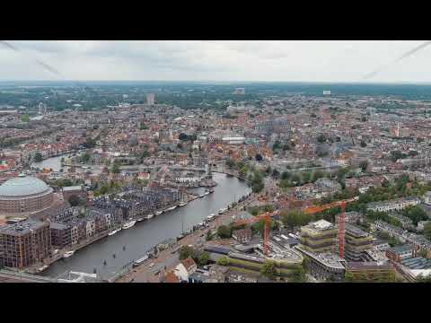 Dolly zoom. Haarlem, Netherlands. Windmill De Adriaan (1779). Windmill from the 18th century. Pan...