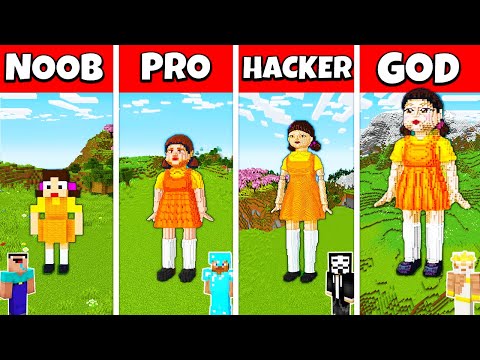 Minecraft Squid Game Doll Build Challenge - Noob vs Pro vs Hacker vs God Animation