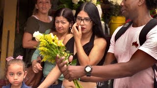 Cali Colombian Women Gets Flowers