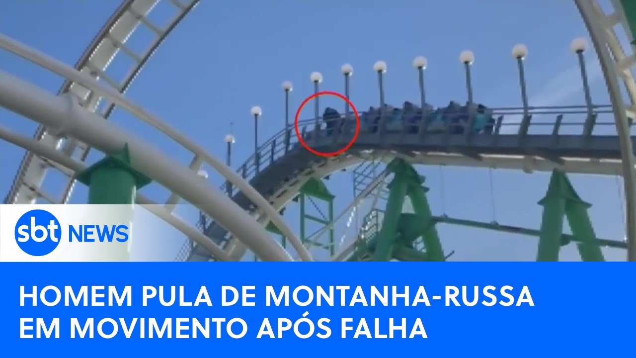 Homem pula de montanha-russa em movimento nos EUA | #SBTNews (28/11/24)