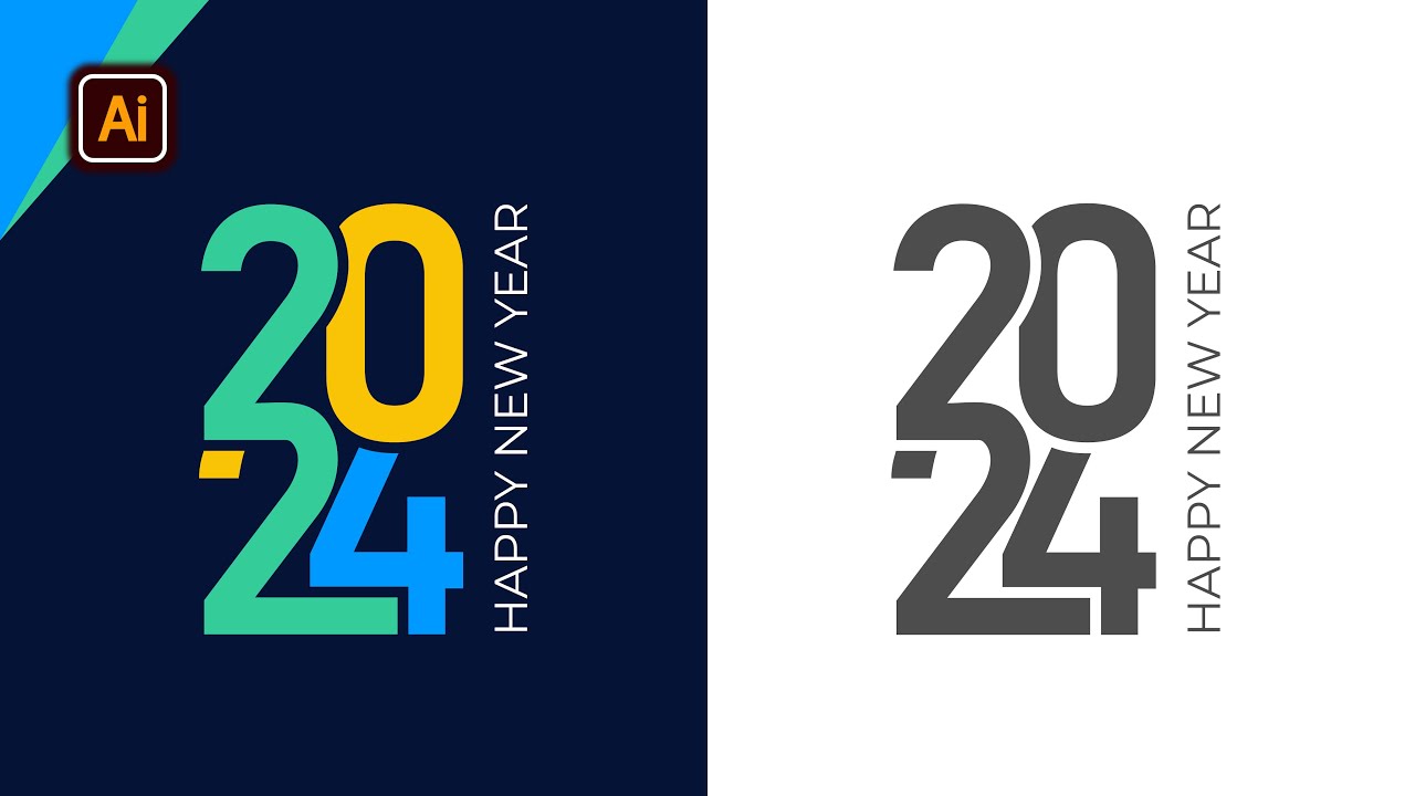 Happy new year 2024 Post Design in Adobe Illustrator