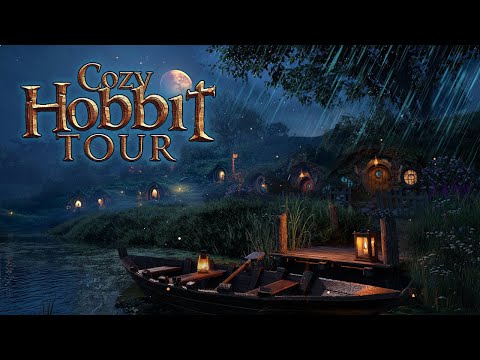 A Cozy Walk Through The Shire ✨ Hobbit Night Tour Ambience | Calming Nature Sounds, Occasional Rain