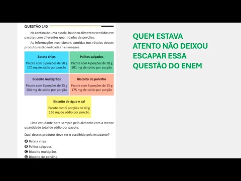 ENEM 2025 - Matemática - Questão 140 (Caderno Amarelo) Na cantina de uma escola, há cinco alimentos