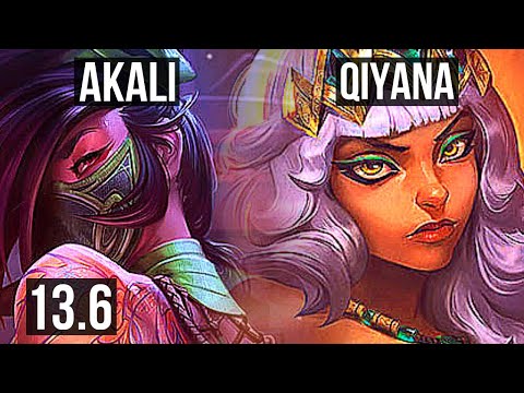 AKALI vs QIYANA (MID) | 10 solo kills, 66% winrate | KR Master | 13.6