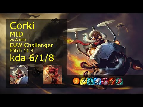 Corki vs Annie Mid - EUW Challenger 6/1/8 Patch 11.4 Gameplay