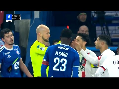 Achraf Hakimi RED CARD 🟥 | Strasbourg vs PSG 1-2 | HIGHLIGHTS & GOALS | Ligue 1 2025/2026