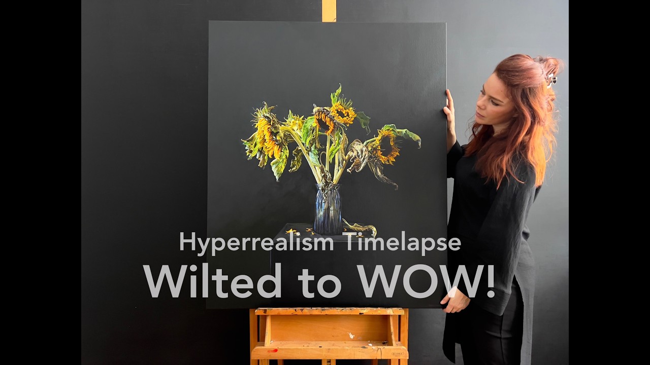 Wilted Sunflowers | Timelapse Hyperrealism Acrylic Painting