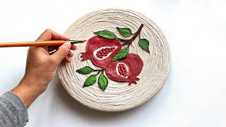 Yalda Night Pomegranate Painting with Texture Paste On a Clay Plate | Iranian Festive Art Tutorial