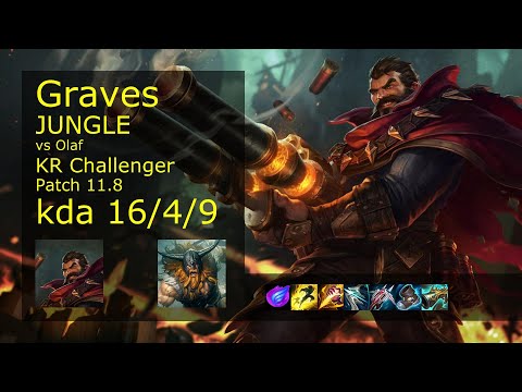 Graves vs Olaf Jungle - KR Challenger 16/4/9 Patch 11.8 Gameplay // [롤] 그레이브즈 vs 올라프 정글