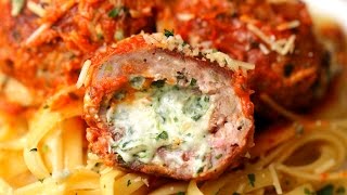 Spinach Dip Stuffed Meatballs by Tasty