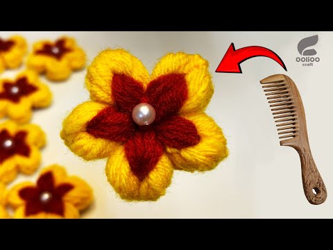 Super Easy Woolen Flower Making Trick Using Hair Comb || Step by Step || Amazing Flower Design ❤