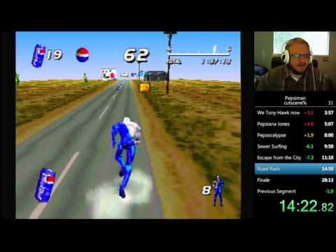Pepsiman Any% Speedrun (w/cutscenes) 26:17 (21:21 w/o cutscenes)