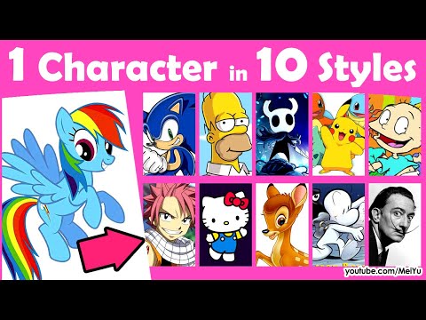 Draw MLP Rainbow Dash in 10 Art Styles Swap Challenge | New 10 Art Styles Challenge | Mei Yu