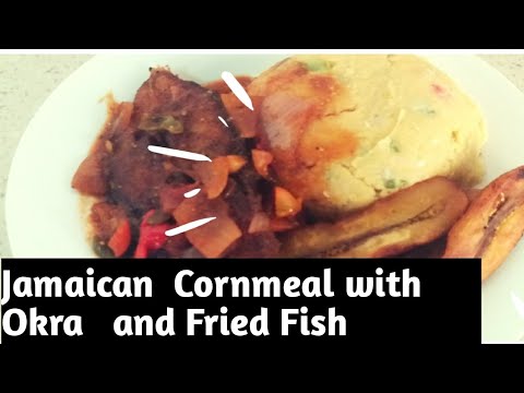 Jamaican cornmeal with okra/ Caribbean Cornmeal Cou-Cou recipe /turn cornmeal with okra and fry fish
