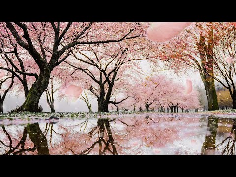 Spring Rain Ambience - Relaxing rain and birds sounds for sleep with falling cherry blossoms