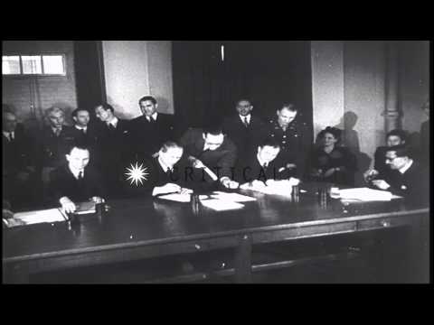 German surrender, UN founding, and Chiefs of Counsel meet before conducting Nurem...HD Stock Footage