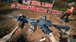 Using REAL Fireworks in Airsoft Game!!! 0.5J Stoner HPA LMG Gameplay