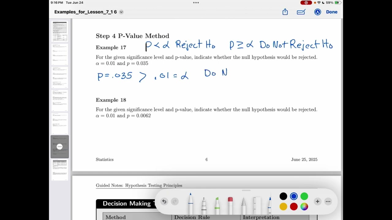 7.1 Hypothesis Testing Step 4 Examples 17 and 18