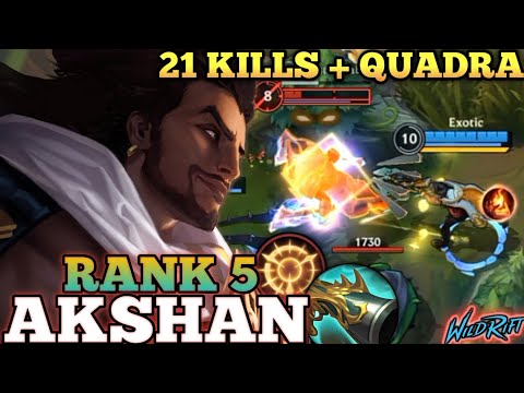 AKSHAN MIDLANE HYPER KILLER! 21 KILLS + QUADRA MVP PLAY - TOP 5 GLOBAL AKSHAN BY Exotic - WILD RIFT