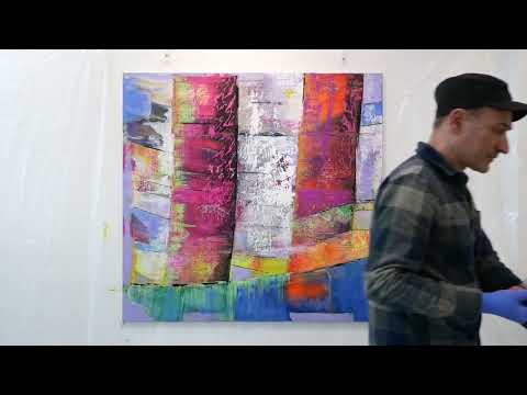 Die Linien bei Rakeltechnik. The lines in squeegee painting