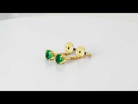 Colombian emerald stud earrings screw back 18k gold natural round 4mm gemstone