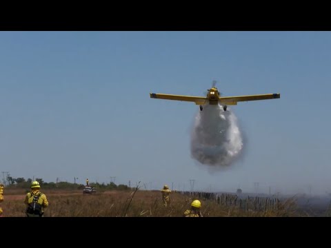 AVIONES HIDRANTES Y BRIGADAS FORESTALES TRABAJAN ARDUAMENTE EN MARIANO I. LOZA
