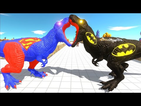 SUPERMAN T-REX vs BATMAN T-REX DEATH RUN - Animal Revolt Battle Simulator