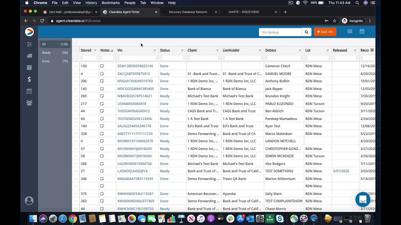 Invoice Tab in Cleardata