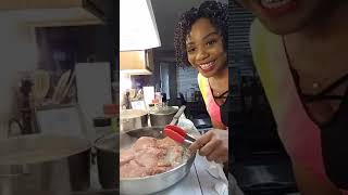 Cooking With Aisha live making Skillet Pork Chops in a Creamy White Wine Sauce over Mash Potatoes