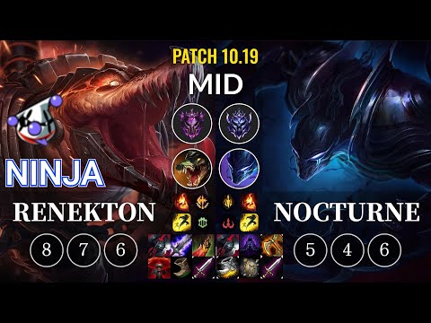 RJ Ninja Renekton vs Nocturne Mid - KR Patch 10.19