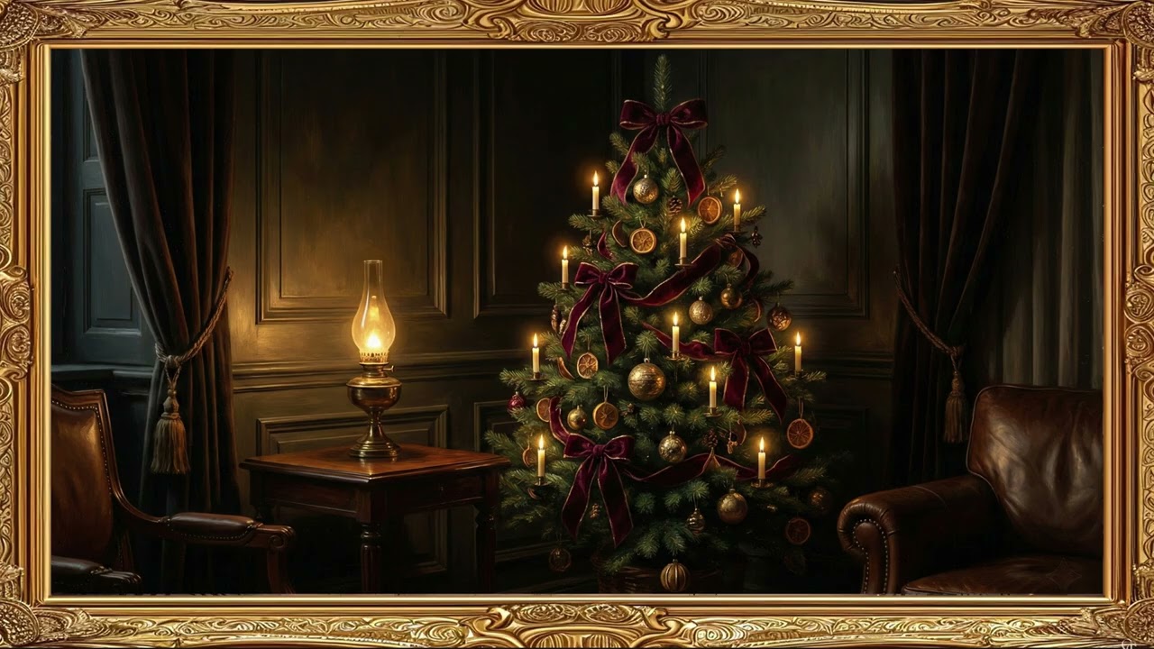 Vintage Candlelit Christmas Tree Gold Frame TV Art Screensaver | 2 Hours 4K — 4K ambient art screensaver in baroque gold frame