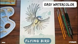 How to draw a Flying Bird Watercolor Painting Easy Blue Tit how to paint