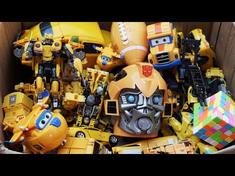 The box is full of yellow toys and cars - Bumblebee, Transformers Movie, Autobots Full Mainan Robot!